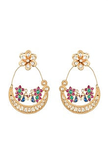 Gold Finish Peacock Long Earrings