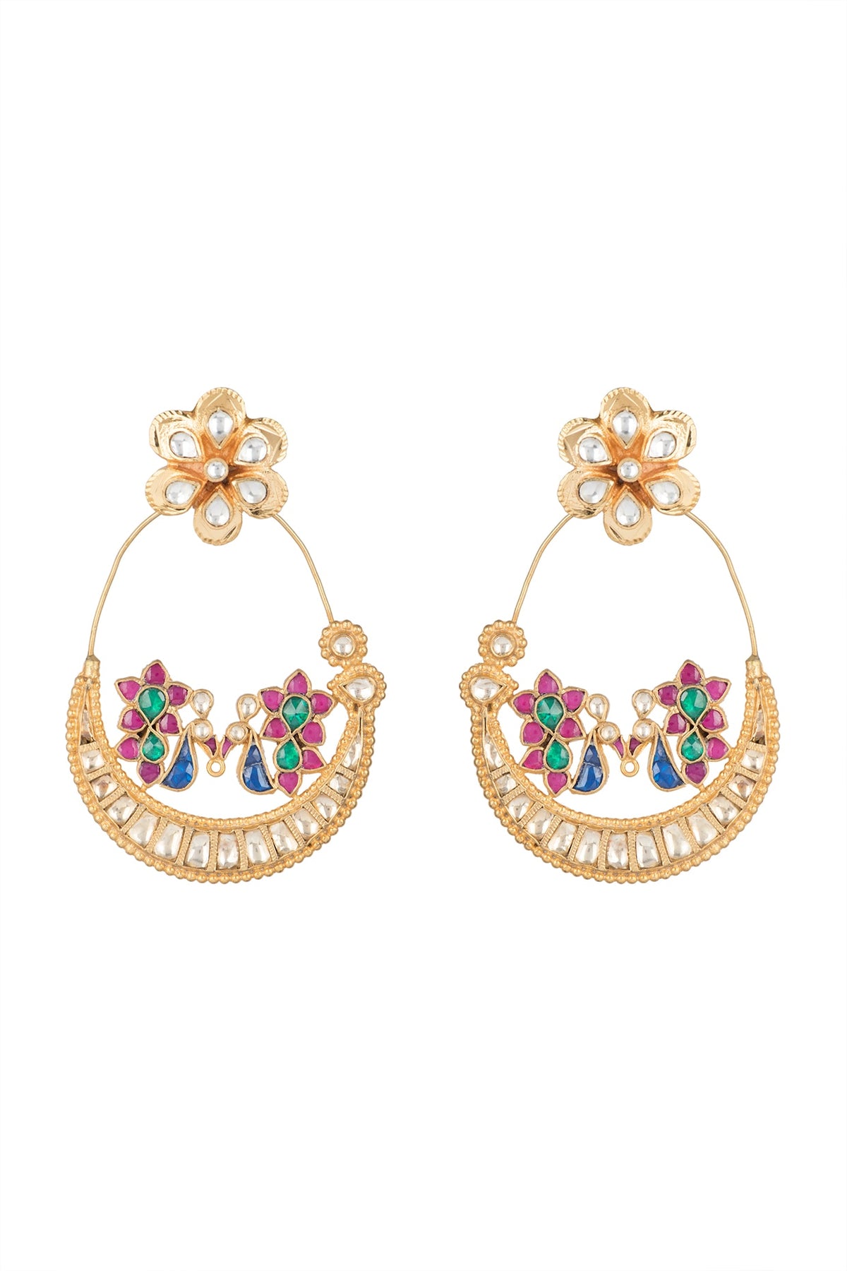 Gold Finish Peacock Long Earrings