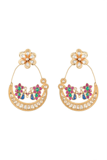 Gold Finish Peacock Long Earrings