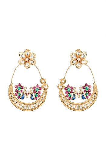 Gold Finish Peacock Long Earrings