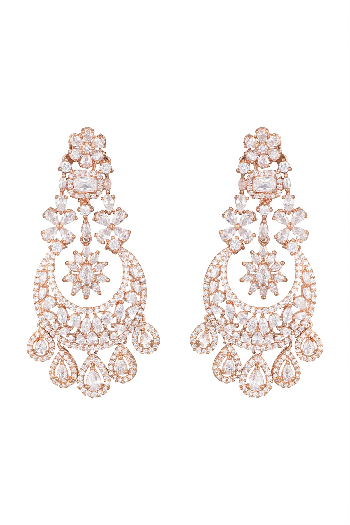 Rose Gold Finish Zircon Bali Earrings