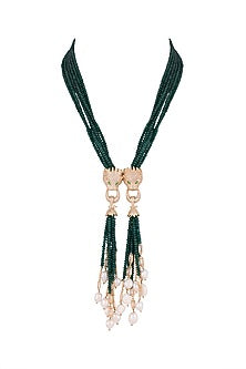 Gold Finish Green Mala Necklace