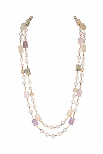 Mala Necklace With Multi Colored Stones & Pearls