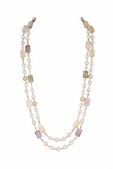 Mala Necklace With Multi Colored Stones & Pearls