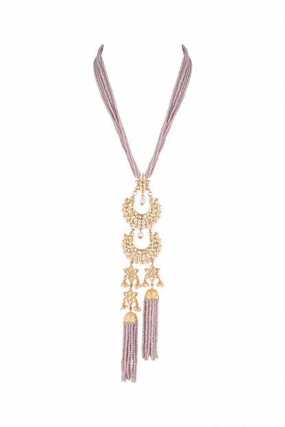 Gold Finish Kundan & Pink Beaded Mala Necklace