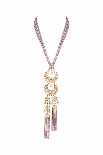 Gold Finish Kundan & Pink Beaded Mala Necklace
