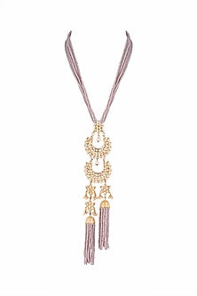 Gold Finish Kundan & Pink Beaded Mala Necklace