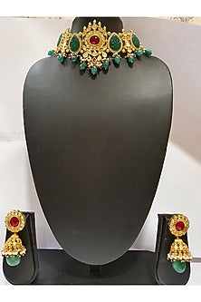 Gold Finish Emerald Necklace Set