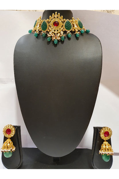Gold Finish Emerald Necklace Set