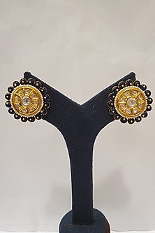 Gold Finish Dark Blue Stone Earrings