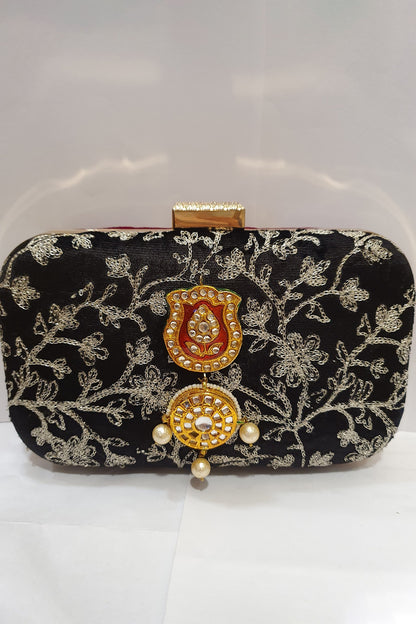 Black Kundan Embroidered Clutch