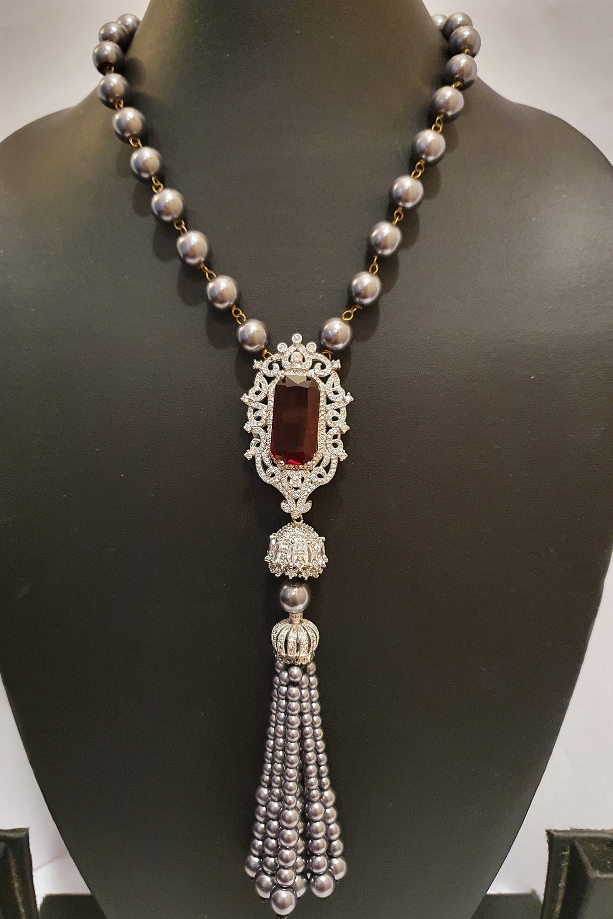 White Finish Faux Diamond Necklace