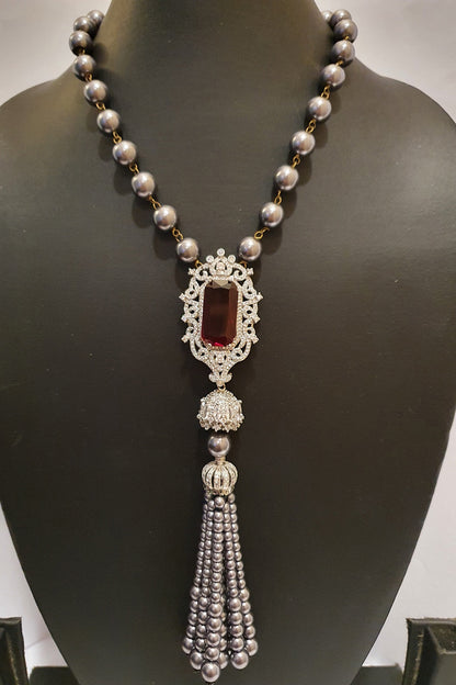White Finish Faux Diamond Necklace