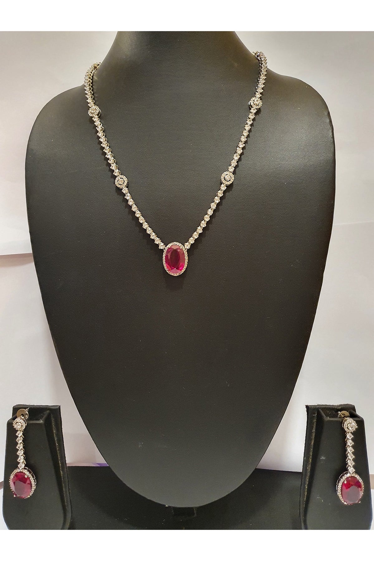 White Finish Ruby Necklace