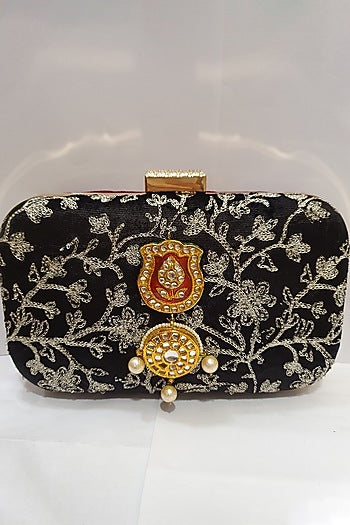 Black Kundan Embroidered Clutch