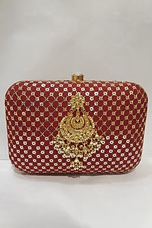 Red Clutch With Kundan Detailing
