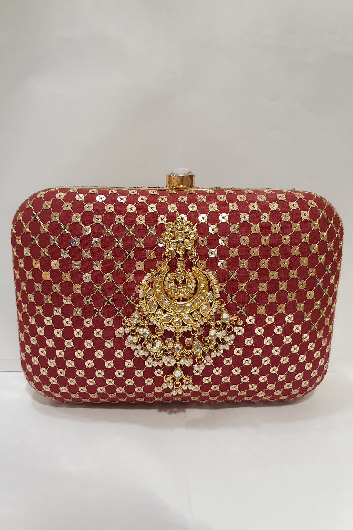 Red Clutch With Kundan Detailing