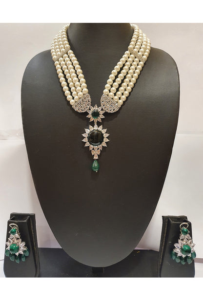 White Finish Faux Diamond Necklace Set