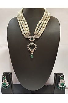 White Finish Faux Diamond Necklace Set