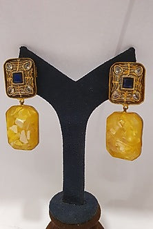 Gold Finish Yellow Marble Stone Earrings