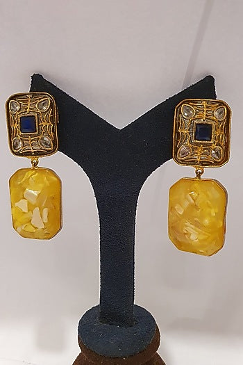 Gold Finish Yellow Marble Stone Earrings