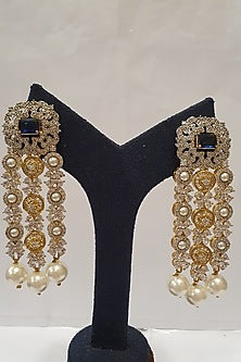 Gold Finish Blue Stone Earrings