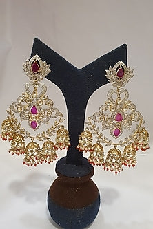 Gold Finish Red Stone Earrings