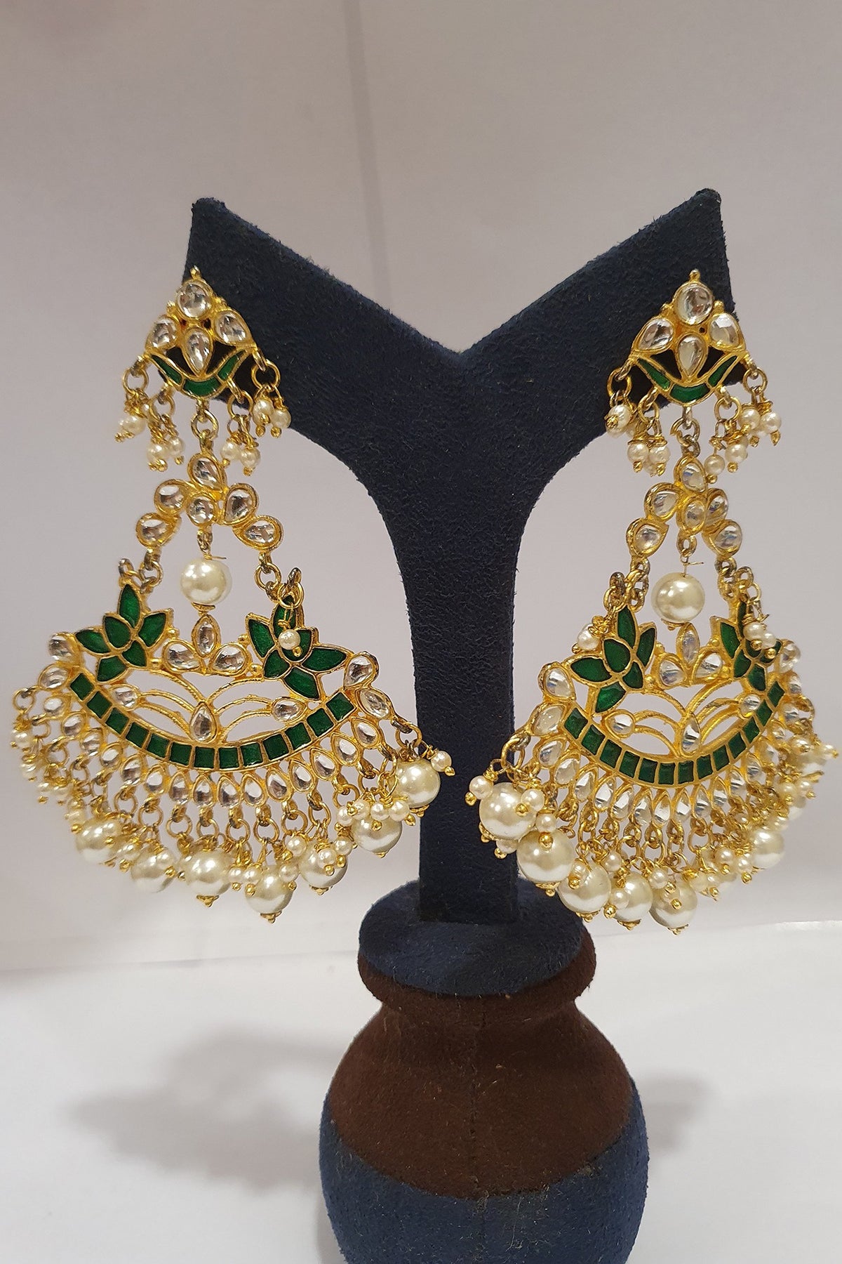 Gold Finish Emerald Meenakari Earrings