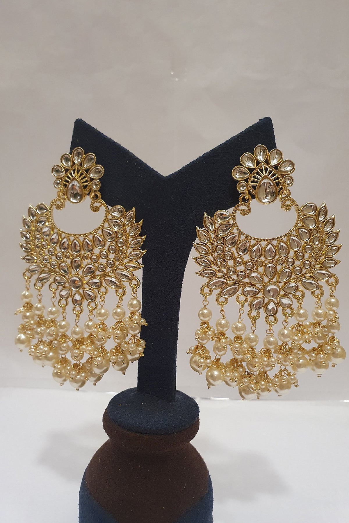 Gold Finish Kundan Chandbali Earrings