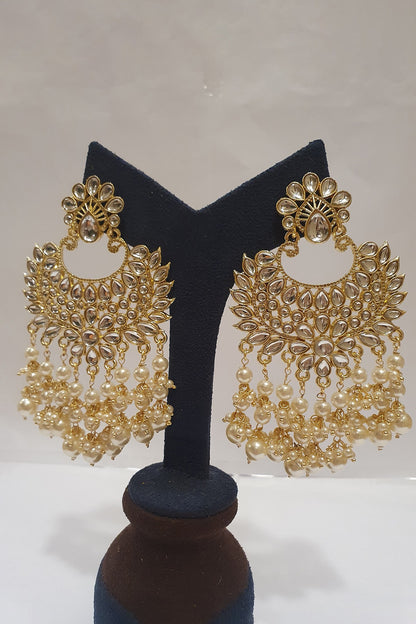 Gold Finish Kundan Chandbali Earrings