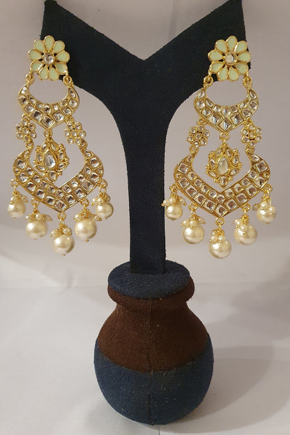 Gold Finish Pearl Meenakari Earrings
