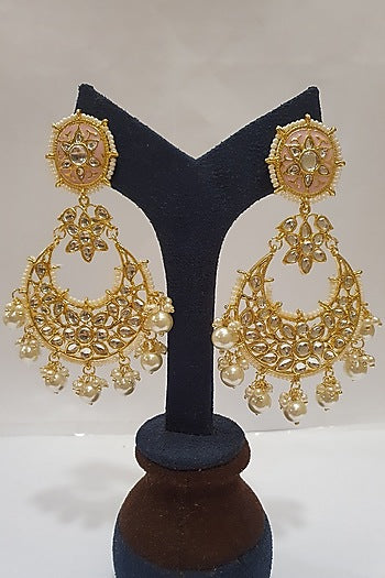 Gold Finish Kundan & Pearl Chandbali Earrings