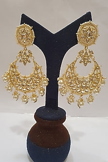 Gold Finish Kundan & Pearl Meenakari Earrings
