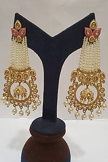 Gold Finish Meenakari Pearl Earrings