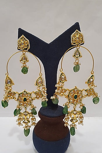 Gold Finish Kundan Long Earrings