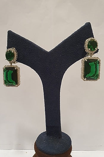 Gold Finish Emerald Stone Earrings