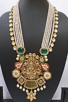 Gold Finish Temple Pendant Necklace