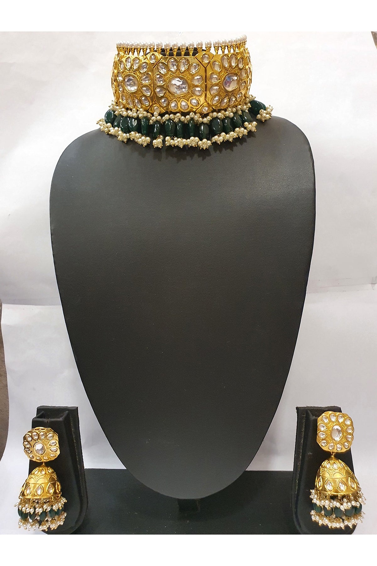 Gold Finish Emerald Necklace Set