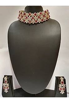 Gold Finish Ruby Necklace Set