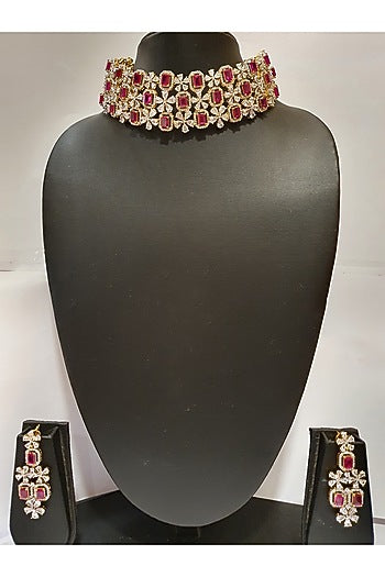Gold Finish Ruby Necklace Set