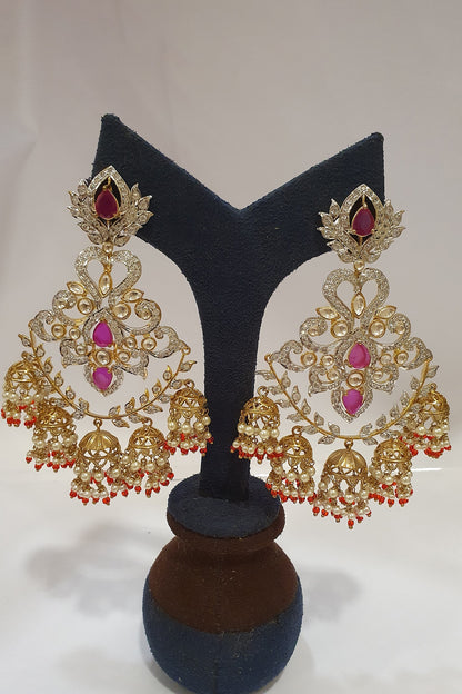 Gold Finish Red Stone Earrings
