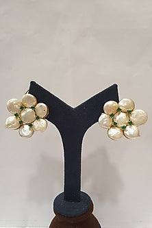 Gold Finish Emerald & Pearls Earrings
