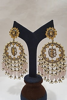 Gold Finish Pink Stone Earrings