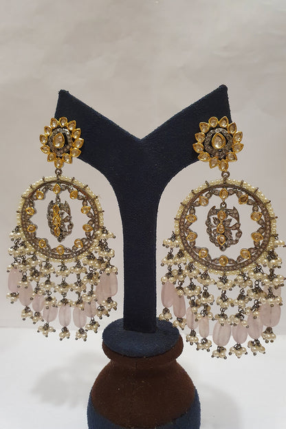 Gold Finish Pink Stone Earrings