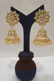 Gold Finish Pearl Jhumka Earrings
