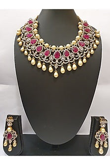 Gold Finish Faux Diamond Necklace Set