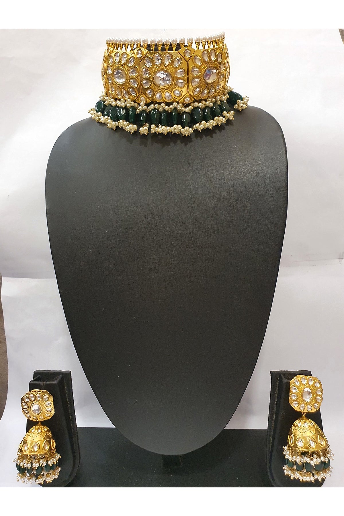 Gold Finish Emerald Necklace Set