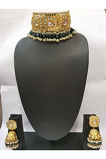 Gold Finish Emerald Necklace Set