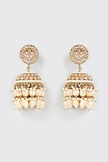 Gold Finish Kundan Polki & Pearl Dangler Earrings
