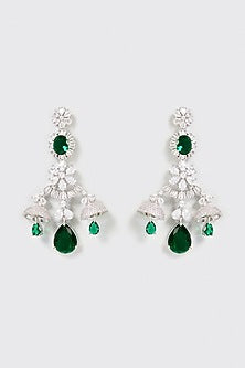 White Finish Emerald & Zircon Dangler Earrings